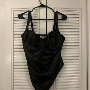 Black Bustier Bodysuit with Sweetheart Neckline